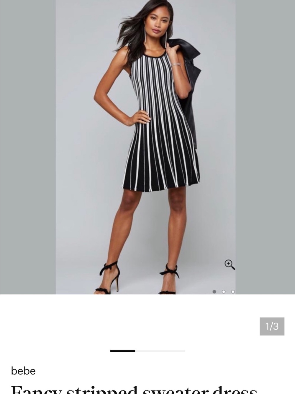 bebe Black and White Vertical Stripe Knit Mini Dress